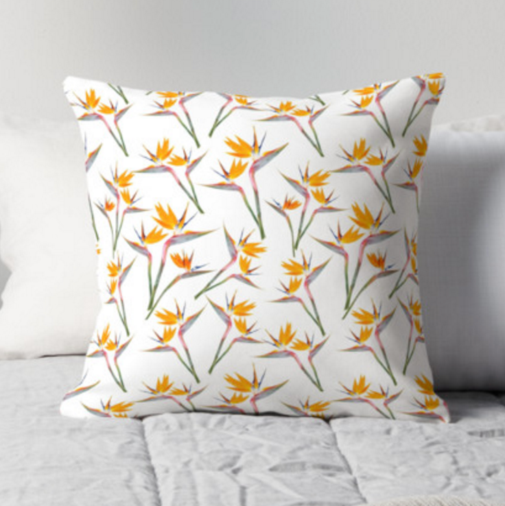 Bird of Paradise on White Pillow