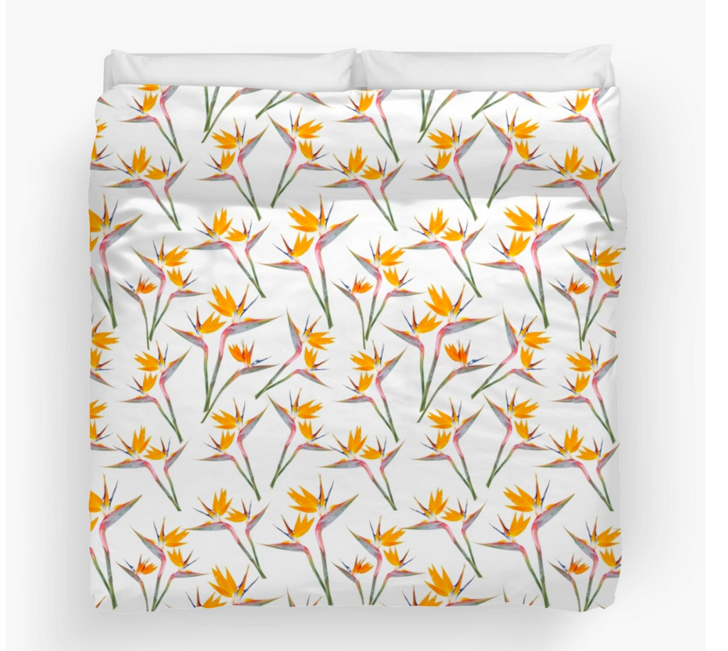Bird of Paradise on White Duvet