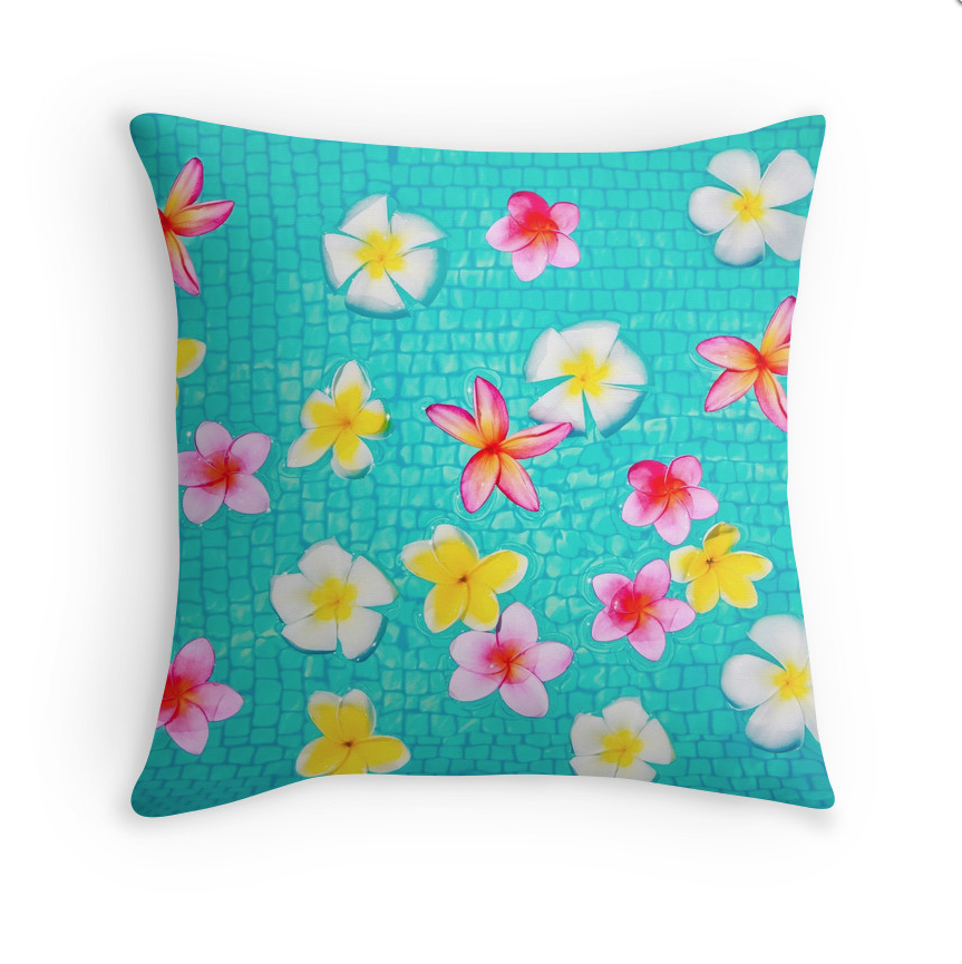 Colorful Floating Plumeria Pillow