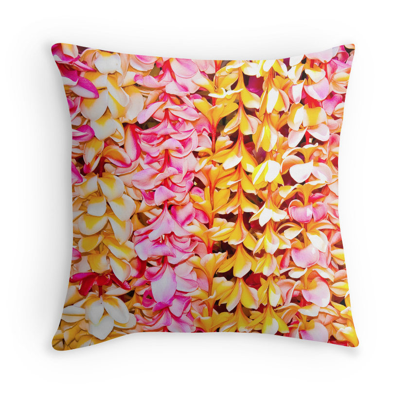 Pink and Yellow Plumeria Leis Pillow