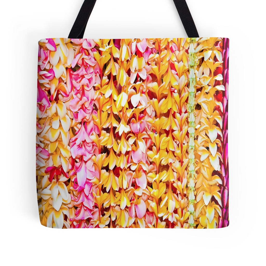 Pink and Yellow Plumeria Leis Tote Bag