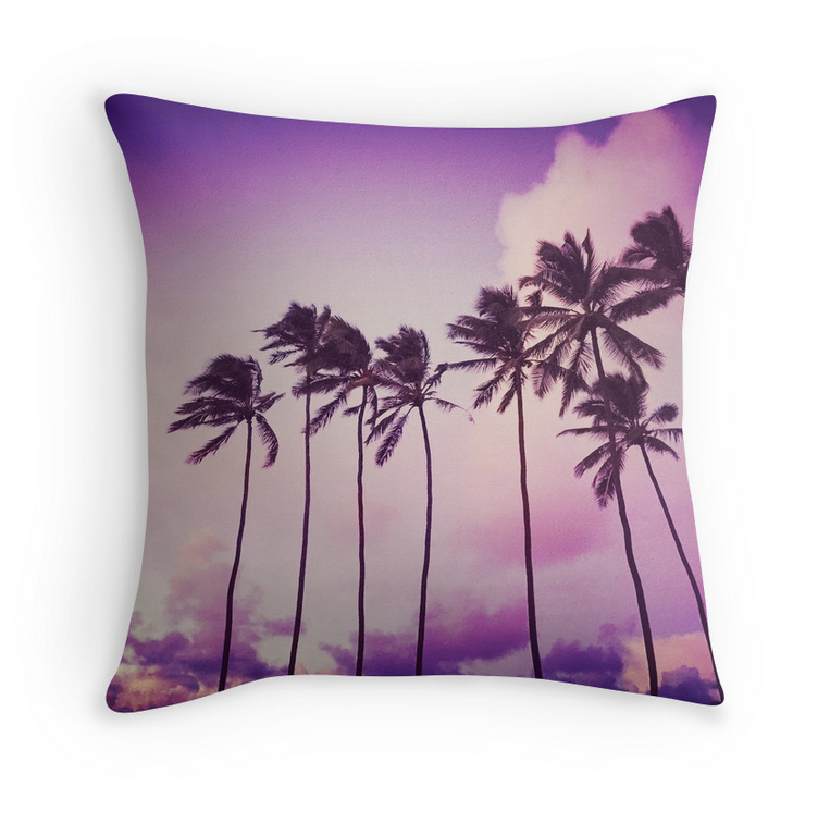 Purple Sunset Palms Pillow