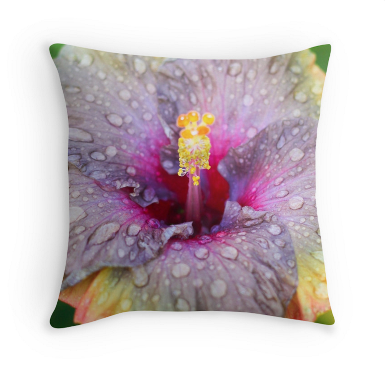 Purple Rainy Hibiscus Pillow