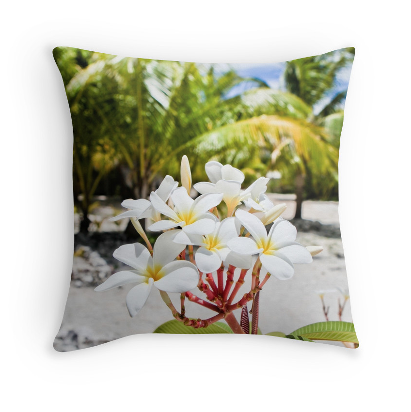 Tahiti Beach Plumeria Pillow